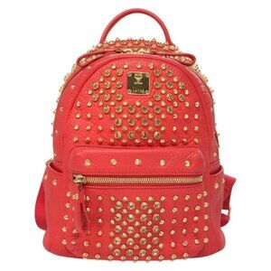 MCM Studs Backpack Leather Red Gold bst584-112825